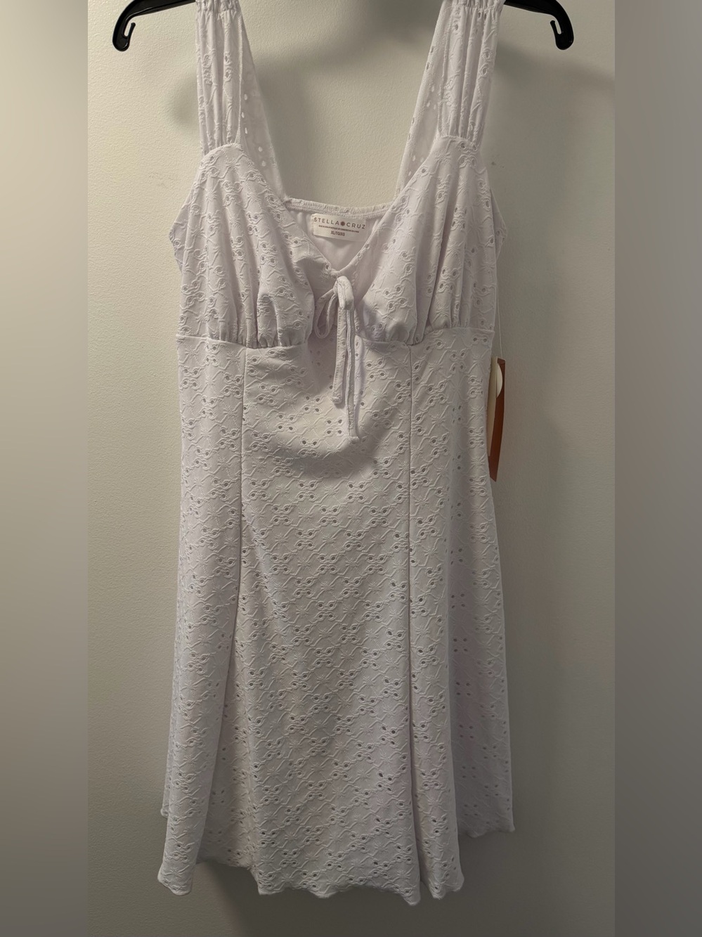 NWT Stella Cruz White Eyelet Tie-Front Mini Dress XL